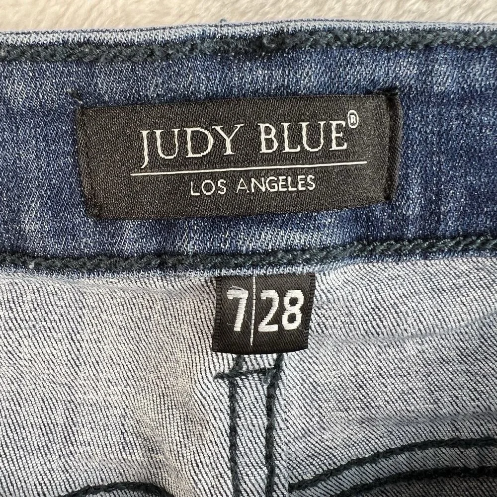 Judy Blue 7‎ / 28 Skinny Fit Capri Jeans Mid Rise Distressed Stretch Denim Blue